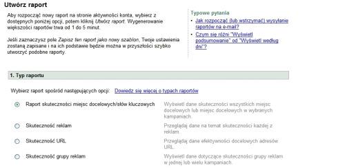 raport za ostatnie 30 dni i itp.) jak również pole wyboru kampanii i grup reklamowych, dla których tworzony jest raport 3.