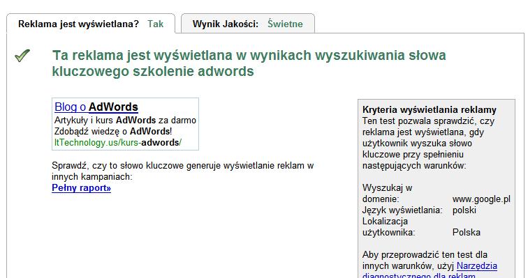 Dostęp do strony analizy słów kluczowych Dostęp do podglądu podstrony analizy słów kluczowych można uzyskać poprzez najechanie kursorem myszki nad ikonką lupy, którą można zobaczyć obok słowa