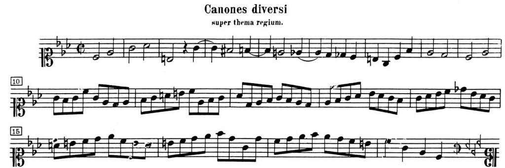 Zadanie 9. (2 pkt) Dzieło Jana Sebastiana Bacha Das Musikalische Opfer (Muzyczny dar) zawiera m.in. dwugłosowy kanon, zapisany w sposób skrócony na jednej pięciolinii.