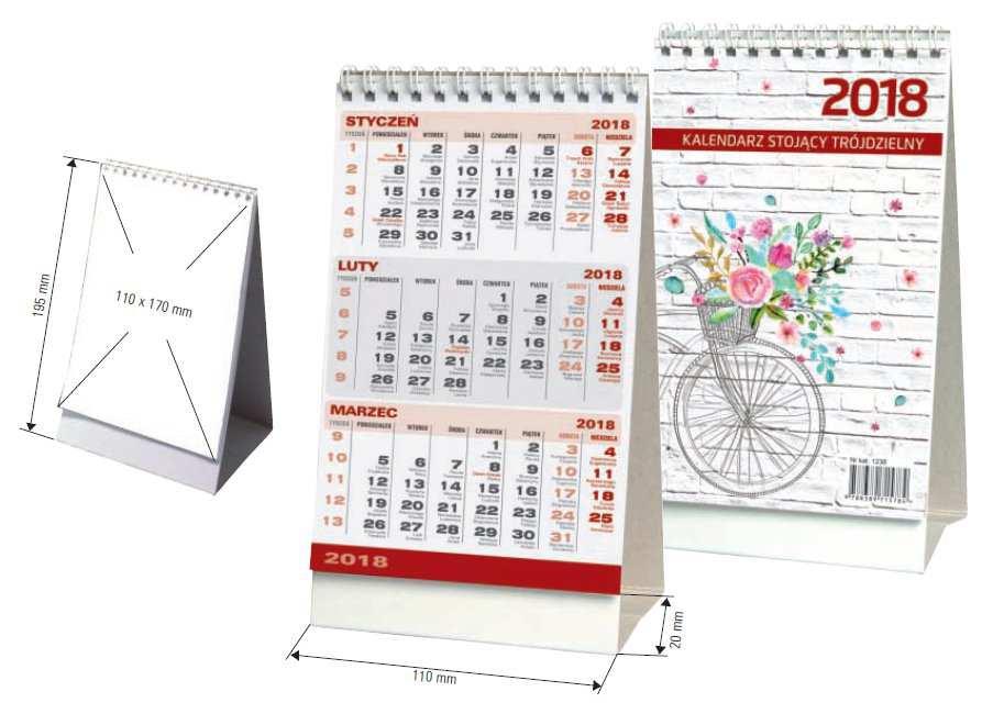 KALENDARZ STOJĄCY TRÓJDZIELNY Kalendarz stojący na biurko w układzie trzymiesięcznym. Na odwrocie kartki jest miejsce do sporządzanie notatek.