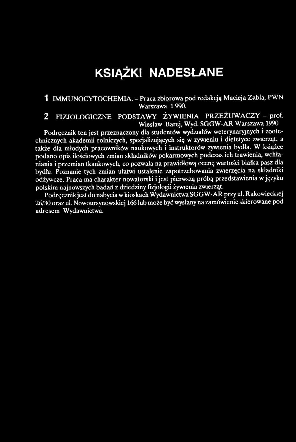 W książce podano opis ilościowych zmian składników pokarmowych podczas ich trawienia, wchłaniania i przemian tkankowych, co pozwala na prawidłową ocenę wartości białka pasz