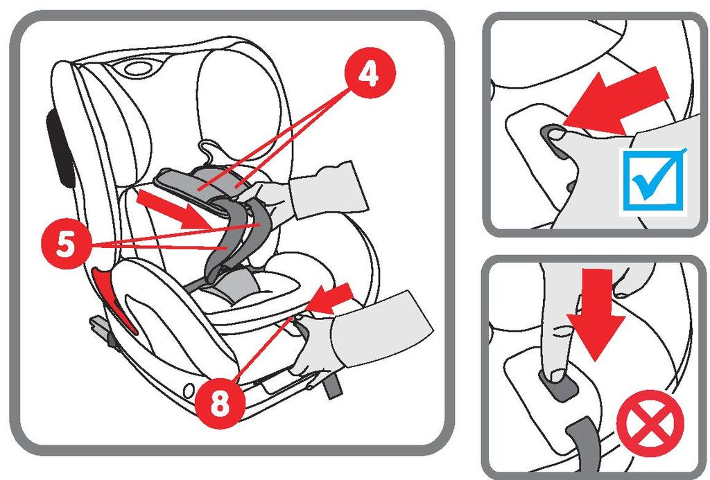 Pociągnij rączkę regulacji pochylenia 10 aby ustawić fotelik w wybranej pozycji, są 3 pozycje wychylenia (pociągnij fotelik w