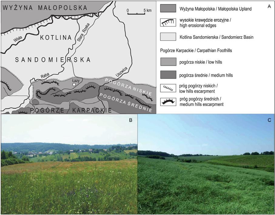 Podatność na erozję wodną gleb 335 Ryc. 1. Obszar badań ( fot. J. Święchowicz ) A położenie, B rzeźba, C użytkowanie ziemi. Fig. 1. Study area ( photo by J.