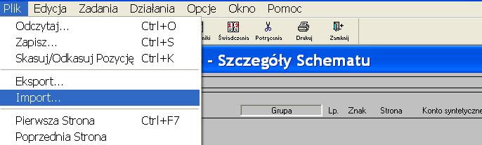 Pojedynczy schemat księgowania W niniejszym opisie przygotowano jeden schemat, którego zawartość została zaimportowana z przykładu zainstalowanego razem z programem.