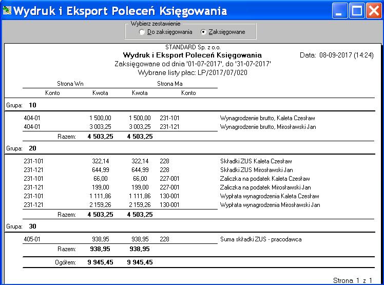 Rys. 9 Zaksięgowany raport poleceń