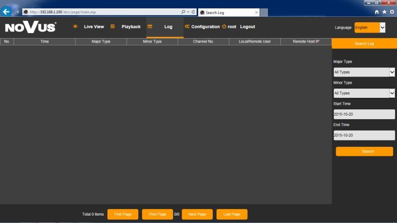 NVR-7000 User s manual ver.1.0 NETWORK OPERATIONS UTILIZING WEB BROSWER 3.6. Log - You can search the logs according to different types and different date and time, as shown in the above picture.