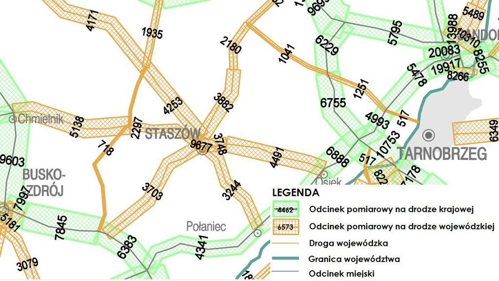 Rysunek 21 Średni Dobowy Ruch (SDR) w obrębie Gminy Staszów Źródło: Świętokrzyski Zarząd Dróg Wojewódzkich w Kielcach Na podstawie powyższych pomiarów można zauważyć, że w ciągu doby po drogach