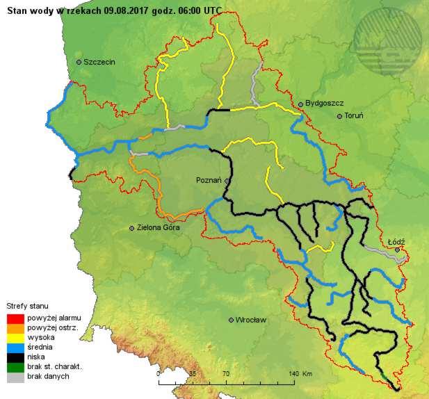 3. Strefy stanów wody W dorzeczu Odry granicznej poniżej Słubic stany wody występują w strefie stanów średnich.