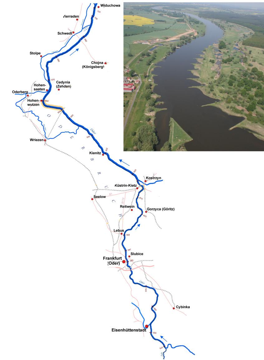 2b Odcinek 1 Odcinek 2 2a Ilustracja 1-2 Plan poglądowy Odry granicznej i zdjęcie lotnicze Odry z ostrogami i opaską brzegową przy ujściu Nysy Łużyckiej przy m. Ratzdorf (Od-km 542,3-545) 1.