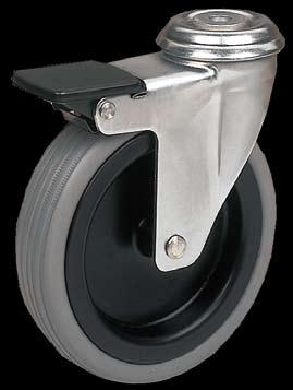 SWIVEL CASTORS ZINC ELECTRO-PLATED STEEL FORKS, POLYPROPYLENE WHEEL CENTRE, RUBBER TYRE OR POLYETHYLENE TREAD,