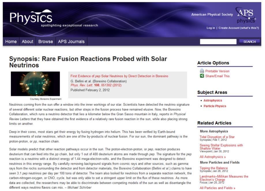 Eksperyment BOREXINO faza I 2008: First real time detection of 7 Be solar neutrinos by BOREXINO Phys. Lett.