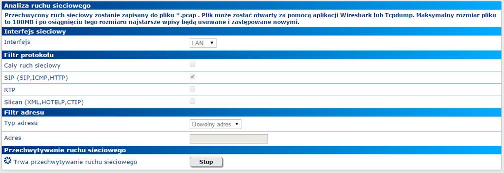 DIAGNOSTYKA Analiza ruchu sieciowego logi ruchu sieciowego: interfejs (INT, LAN, WAN)