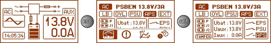 5.4.2 Ekran bieżące parametry W celu ustawienia ekranu należy nacisnąć przycisk ESC, strzałkami < lub > wybrać ikonę a następnie zatwierdzić przyciskiem SET.