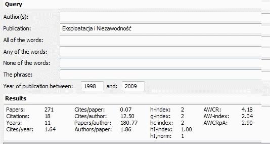 Cytowania w bazie ISI Web of Knowledge : Results found: 119 Sum of the Times Cited: 3 Average Citations per Item: 0.