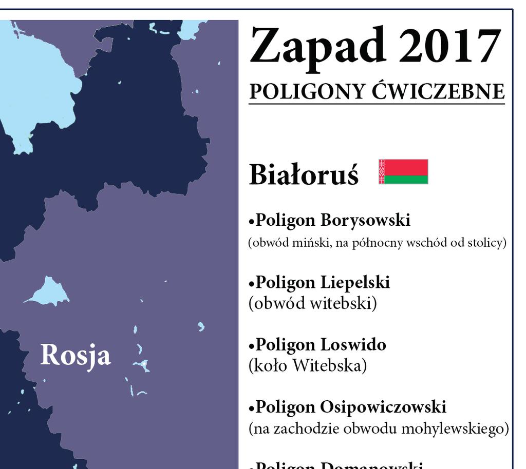 Na Białorusi będą to cztery poligony ogólnowojskowe i dwa sił powietrznych i obrony przeciwlotniczej: