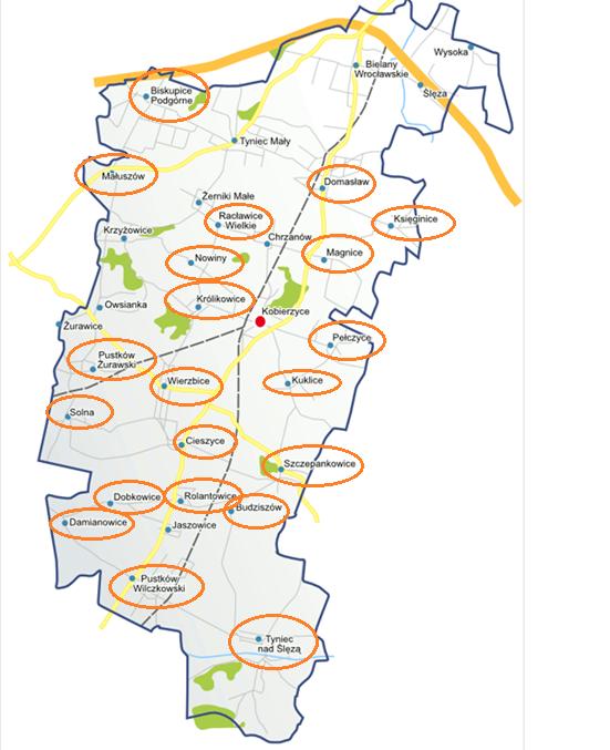 w miejscowościach bardziej oddalonych od przestrzeni miejskiej Wrocławia, w których funkcja rolnicza nadal odgrywa znaczącą rolę.