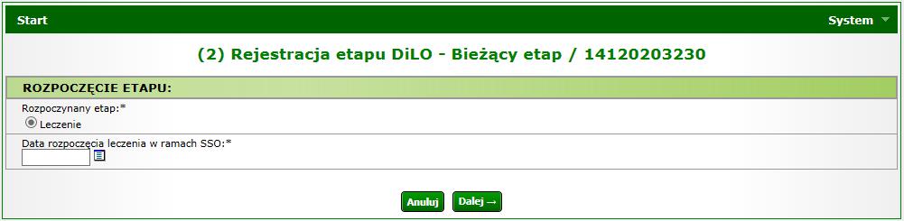 W przeciwnym wypadku należy podać datę urodzenia pacjenta w formacie RRRR-MM-DD. Aby przejść do kolejnych kroków należy użyć opcji Dalej.