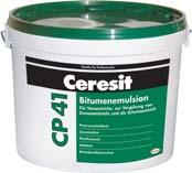 CP 41 Emulsja bitumiczna Wodorozcieńczalna emulsja do gruntowania podłoży betonowych, tynków, jastrychów i murów, przed nakładaniem masy Ceresit CP 43 Xpress, CP 44 i CP 48 Xpress, a także pap