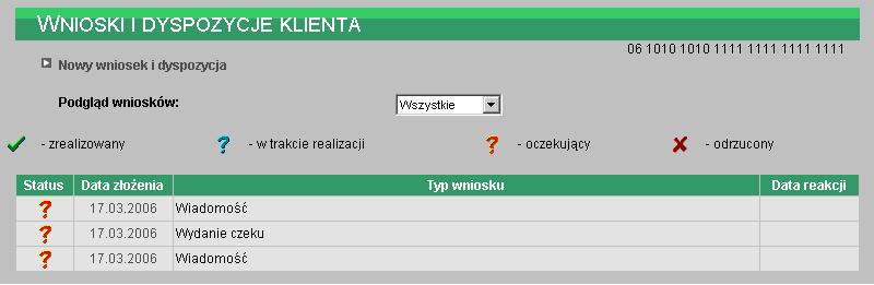 Podgląd wniosków Wnioski moŝna przeglądać wszystkie bądź o określonym statusie: Dla kaŝdego wniosku dostępne są następujące