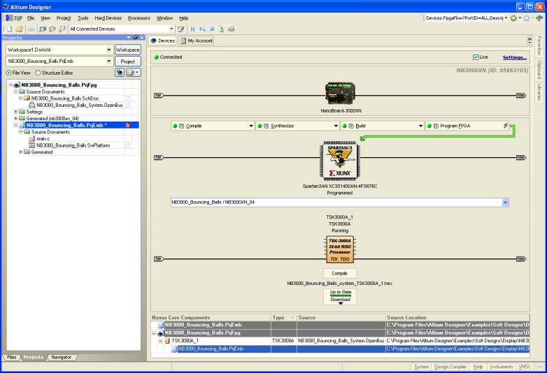 Komunikacja pomidzy rónymi ukadami w systemie wykorzystuje standard IEEE 1149.1 szerzej znany jako JTAG. Pyta NanoBoard 3000 jest podczona do komputera przy uyciu interfejsu USB.