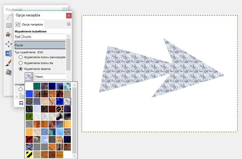[19/45] GIMP Rysunek 32. Wypełnienie zaznaczenia deseniem Następnie: 1. Usuwamy z obrazu zaznaczenie 2.