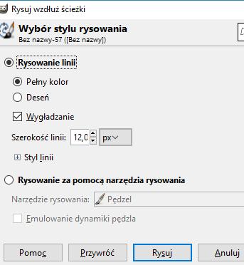 W oknie ścieżek klikamy przycisk Rysuje wzdłuż ścieżki 5.