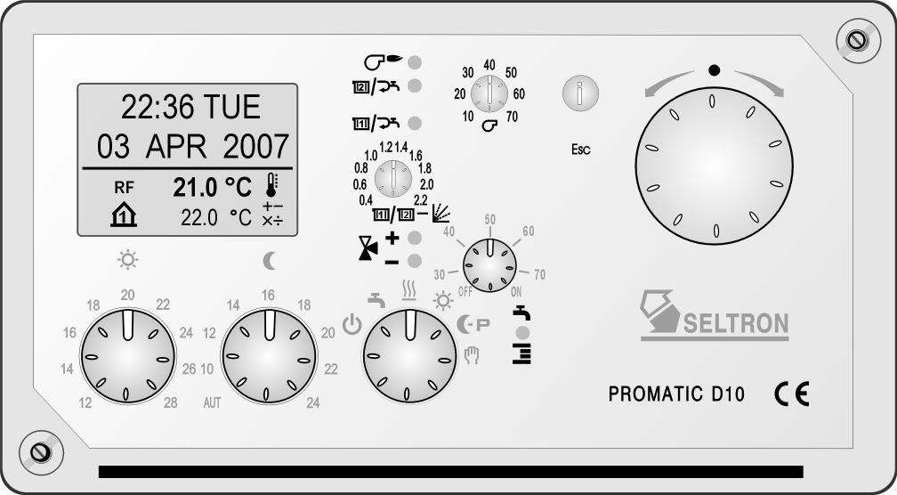 INSTRUKCJA OBSŁUGI OPIS PRZEDNI PANEL REGULATORA D10 2 3 4 5 6 1 1 7 8 9 10 1 - Śruby mocujące przedni panel 2 - Ekran LCD 3 - Wybór krzywej grzewczej (MC* lub DC** ) 4 - Ustawianie minimalnej