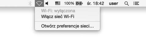 Mac OS X 1 Kilknij ikonę Wi-Fi i wybierz Włącz sieć
