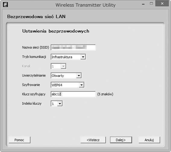 Indeks kluczy: jeśli WEP64 lub WEP128 wybrano dla Szyfrowanie, wybierz indeks kluczy