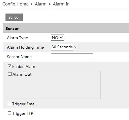 NVIP-3000 series IP PTZ camera - user manual ver.1.0. WWW INTERFACE - WORKING WITH IP CAMERA 4.4.2 Alarm input Sensor The camera has an alarm input which can be configured by the user.