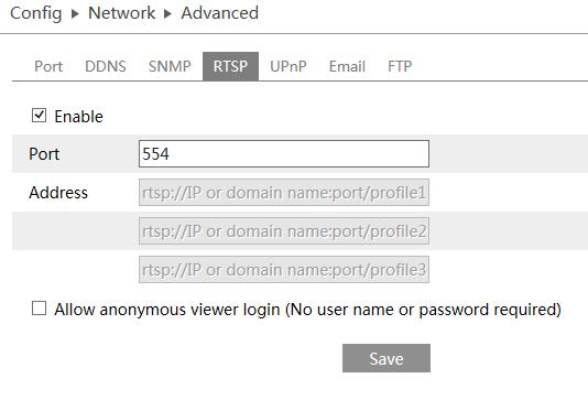 com, dvrdydns, mintdns, www.123ddns.com 4.5.4 SNMP To configure SNMP user have to choose version of SNMP (v1, v2 or v3), and configure it according to SNMP manager. 4.5.5 RTSP RSTP function allows us only to define port that camera use for video transmission.