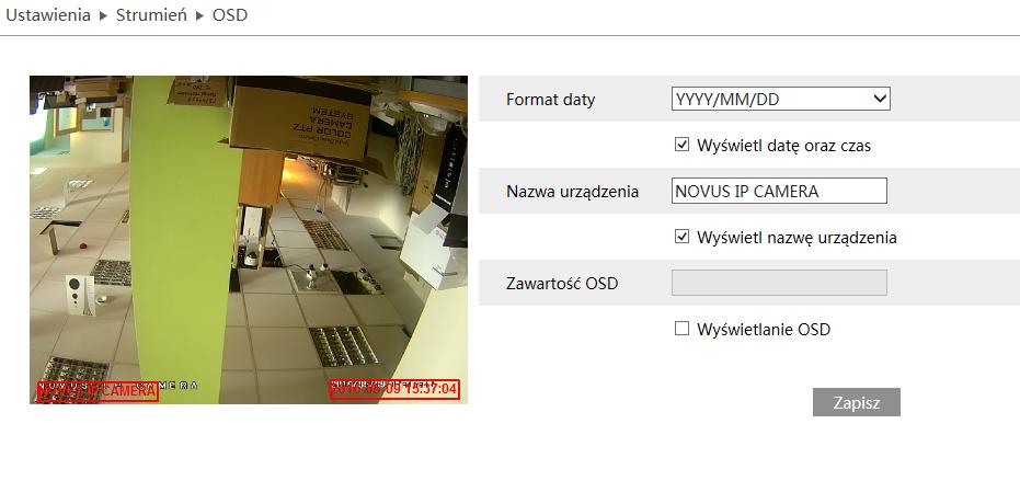 Instrukcja obsługi kamer IP PTZ serii NVIP-3000 wer.1.0. USTAWIENIA 4.2.2 OSD Wyświetlanie informacji OSD w podglądzie na żywo kamery.