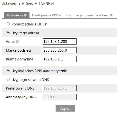 Instrukcja obsługi kamer IP PTZ serii NVIP-3000 wer.1.0. USTAWIENIA 4.5 Sieć 4.5.1 TCP/IPv4 Ustawienia IP Istnieją dwa sposoby konfiguracji kamery w sieci.