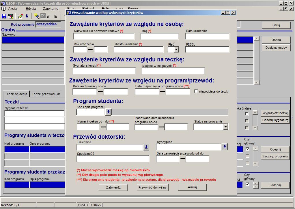 przekazane elektronicznie przez wbudowane mechanizmy w ramach systemu USOS (Archiwum danych z USOS).