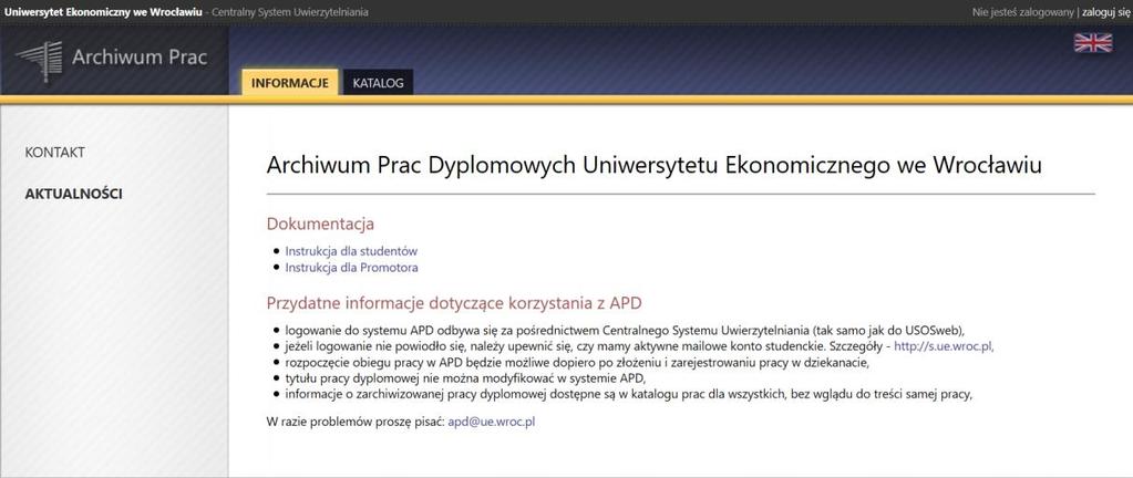 1.4.9 APD Archiwum Prac Dyplomowych Kolejna aplikacja stowarzyszona umożliwia zautomatyzowanie czynności związanych ze składaniem prac licencjackich, magisterskich oraz doktorskich, archiwizowanie