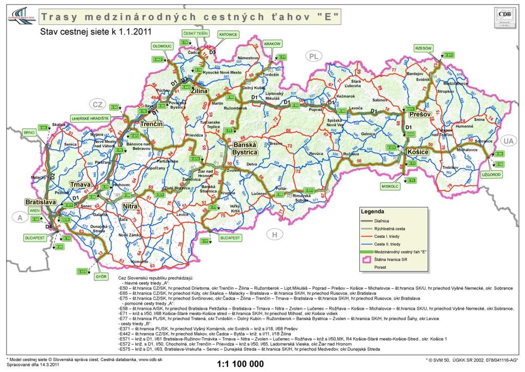 V prípade Žilinského kraja 85 sa základný koridor v regióne, tzn. E75, realizuje v južnom smere od česko-slovenskej hranice cestou č.