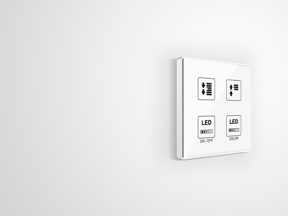 40 Square TMD. Indywidualizowany Square TMD przełącznikiem KNX wyposażonym w 1, 2, 4 lub 6 przycisków wielofunkcyjnych.