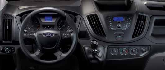 Główne elementy wyposażenia Ford Transit EcoBlue Edition Wybrane wyposażenie standardowe Klimatyzacja manualna Radio MyConnection AM/FM, Bluetooth, gniazda AUX i USB, odczyt MP3, sterowanie z