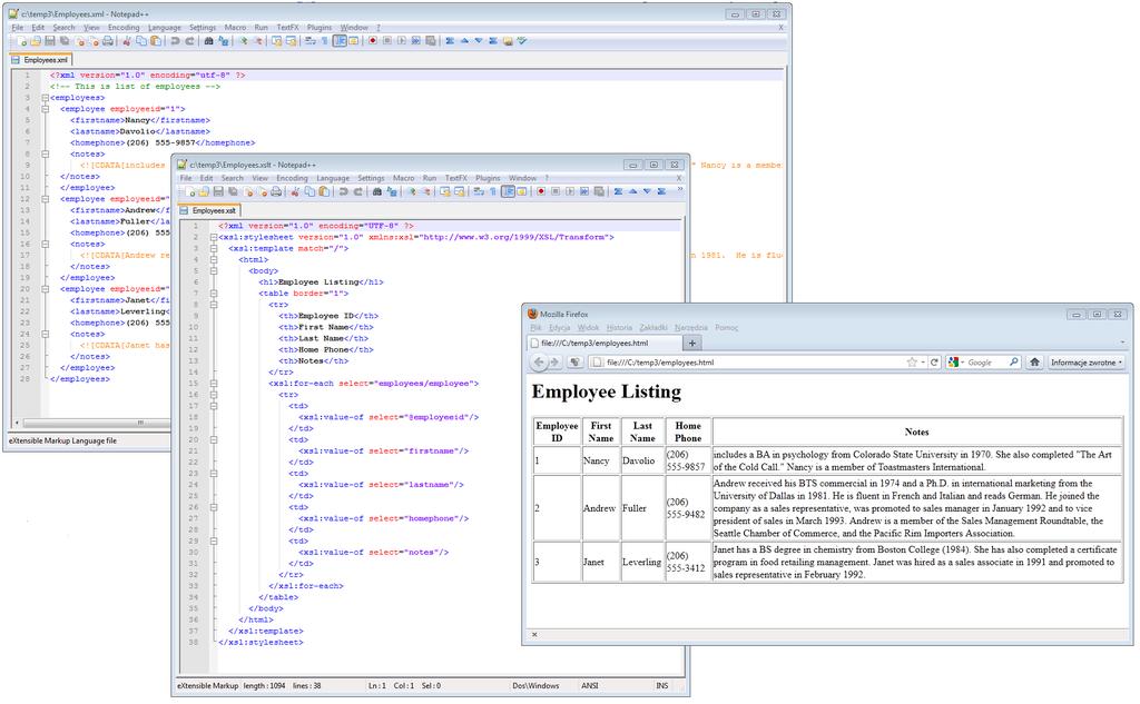 Transformacje XSLT Transformacja XML za pomocą XSLT Postać pliku XSLT odpowiedzialnego za transformację danych: <?xml version="1.0" encoding="utf-8"?> <xsl:stylesheet version="1.