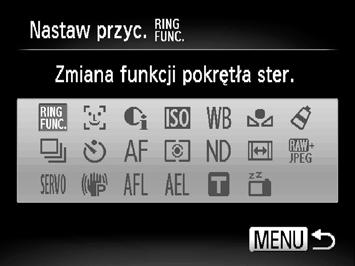 Zmiana ustawień funkcji fotografowania Przypisywanie funkcji do przycisku Wybierz opcję [Nastaw przyc. ], anastępnie naciśnij przycisk m.