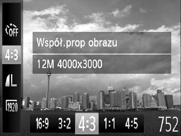 Zmiana proporcji obrazu W przypadku wybrania rejestracji co najmniej 2 zdjęć ustawienia ekspozycji i balansu bieli są dostosowywane do pierwszego zdjęcia.