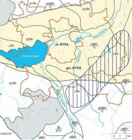 Rysunek 3.Mapa warunków hydrogeologicznych rejonu miasta i gminy Nysa. źródło: www.