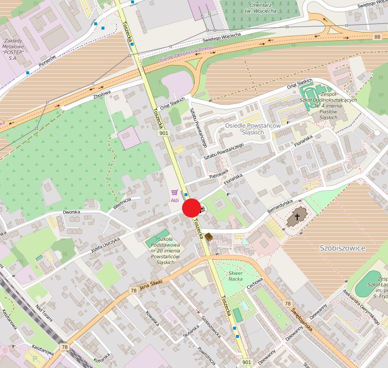 1 TOSZECKA FLORIAŃSKA - USZCZYKA LOKALIZACJA: Analizowane skrzyżowanie zlokalizowane jest na północnym obrzeżu centrum miasta Gliwice w ciągu ulicy Toszeckiej