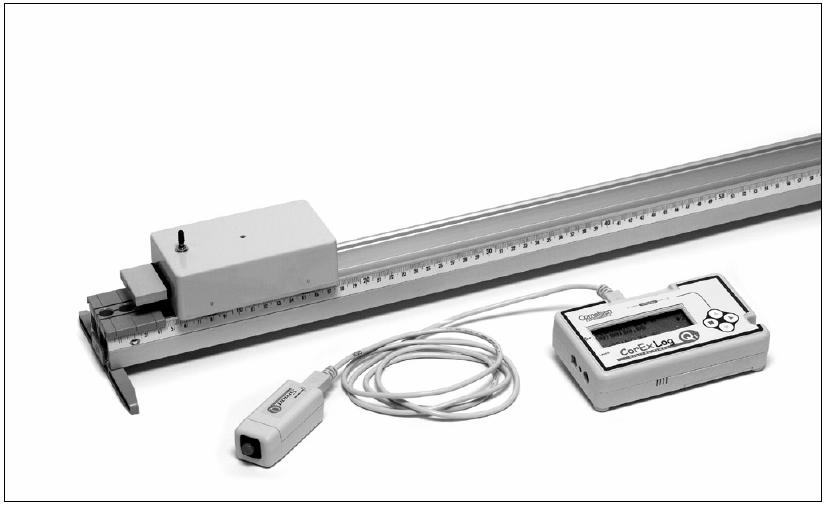 1. Ruch jednostajny prostoliniowy (1) Materiały: Tor 1000 mm (1), para stopek do toru (3), suwak zaciskowy x2 (4), wózek z napędem (9), wyzwalacz elektryczny (12), moduł pomiarowy CorEx Log Qt (13a),