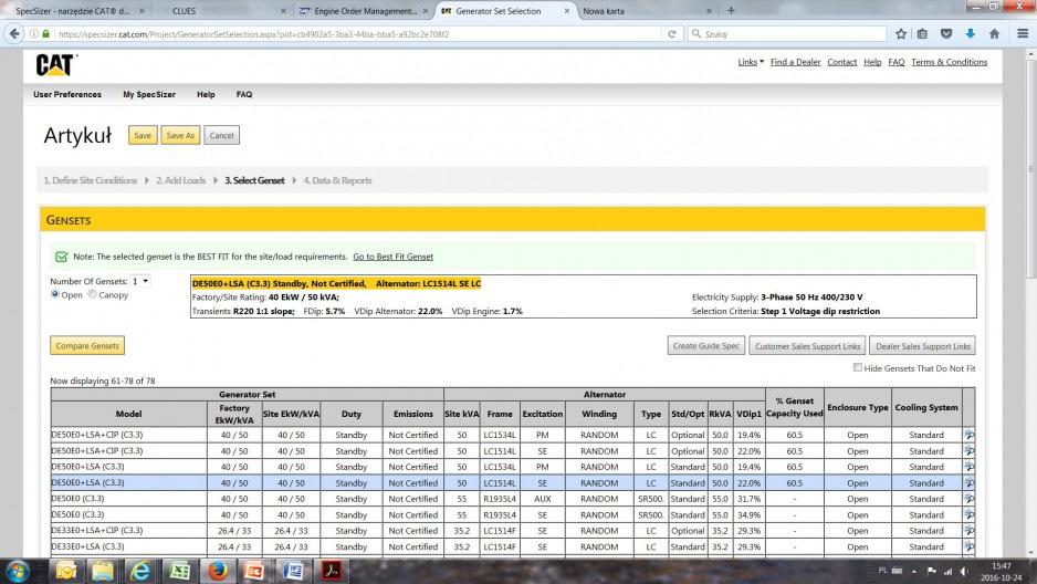 programu CAT SpecSizer oraz zasugerowanie inwestorowi np. zmiany typu rozruchu silnika.