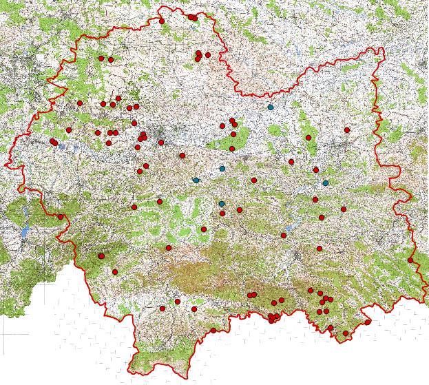 Rozmieszczenie istniejących i projektowanych rezerwatów na terenie