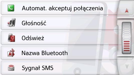 Struktura W menu są dostępne różne strony, na których dokonuje się ustawień funkcji: Włączanie i wyłączanie funkcji Bluetooth Za pomocą przycisku Bluetooth można włączać i wyłączać funkcję Bluetooth.