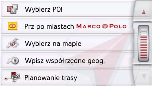 NAWIGACJA >>> adres odpowiadający wprowadzonym współrzędnym. Można wyświetlić położenie celu na mapie, zapisać, wyświetlić trasę lub rozpocząć prowadzenie do celu.