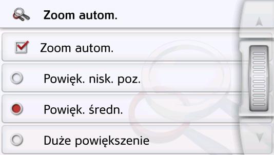 NAWIGACJA >>> Nazwy ulic 2D/Nazwy ulic 3D Możesz ustawić, czy w widoku 3D lub 2D mają być wyświetlane ( ) czy ukryte nazwy ulic ( ).