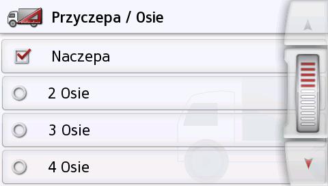 W przypadku trzech zapisanych w pamięci profili samochodów ciężarowych możliwe jest dopasowanie wyświetlanego symbolu samochodu ciężarowego 5 i nazwy 6.